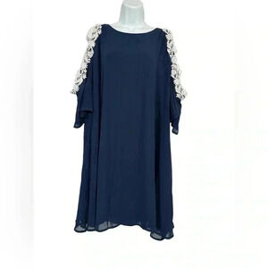 Roiiiii Size 3XL Blue Cold Shoulder Dress with White Lace Lined